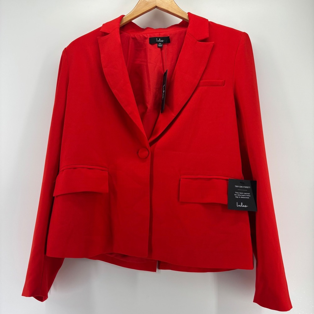 Lulus Blazer Women Medium Red Single Button Cropped NWT Career Professional